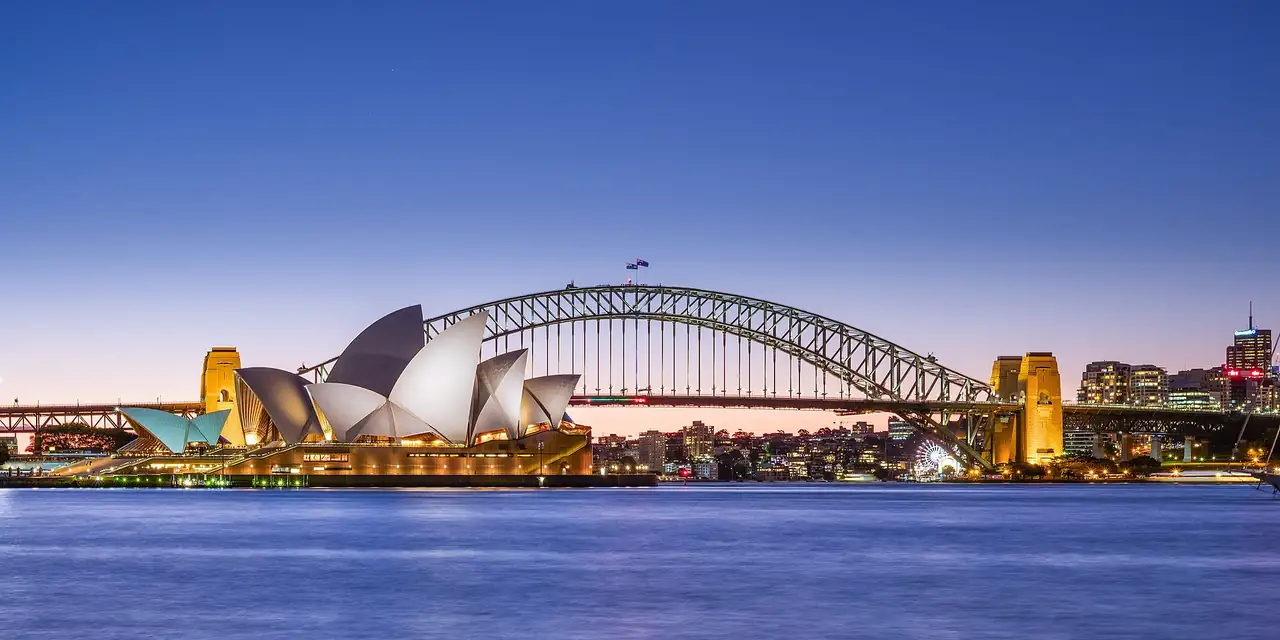 Sydney Opera House and Harbour Bridge at blue hour
